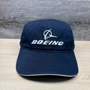 Boeing Hat Cap Strap Back Mens One Size Blue Twill Baseball Aviation Logo